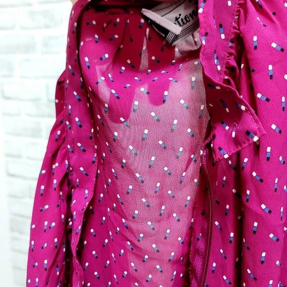 Vintage‎ 90s Notations Size S Sheer Flowy Magenta Geo Pattern High Waisted Skirt - Picture 7 of 8